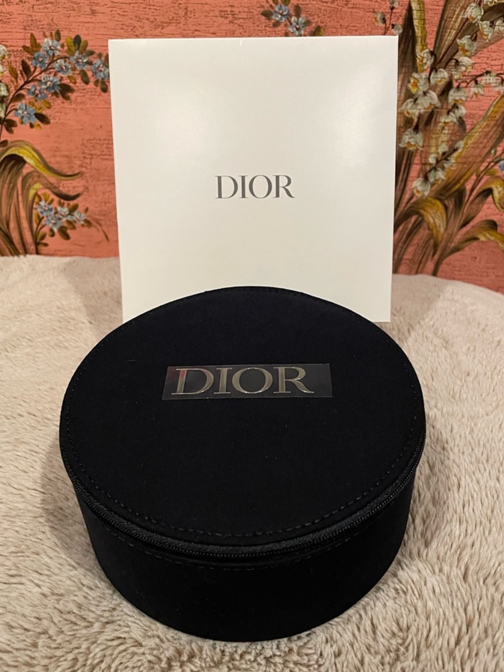 Dior Beauty Black Round Vanity Case with Silver Logo Plaque
